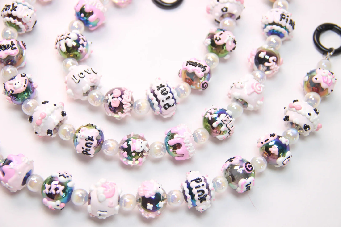 Black And Pink Hand-Painted Beads