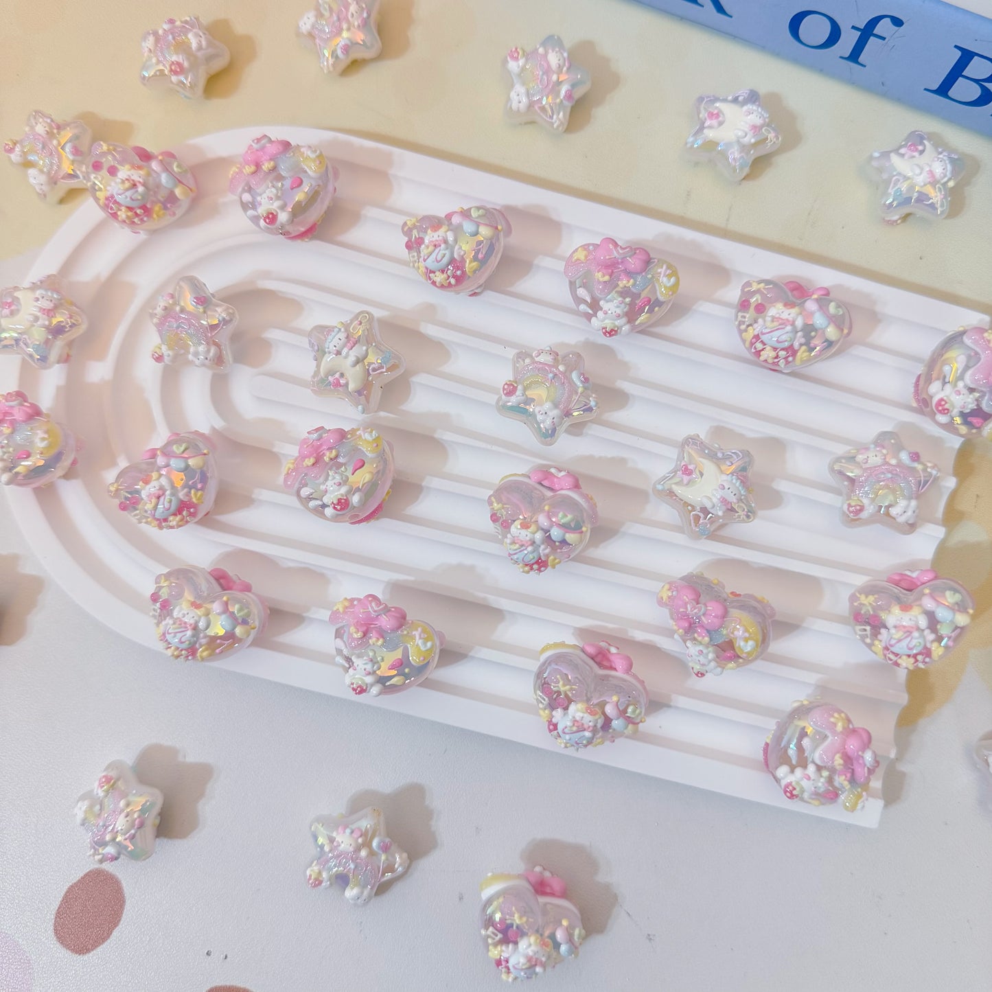 Heart & Star Macaron Hand-Painted Beads