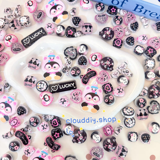Black & Pink Embossed Beads