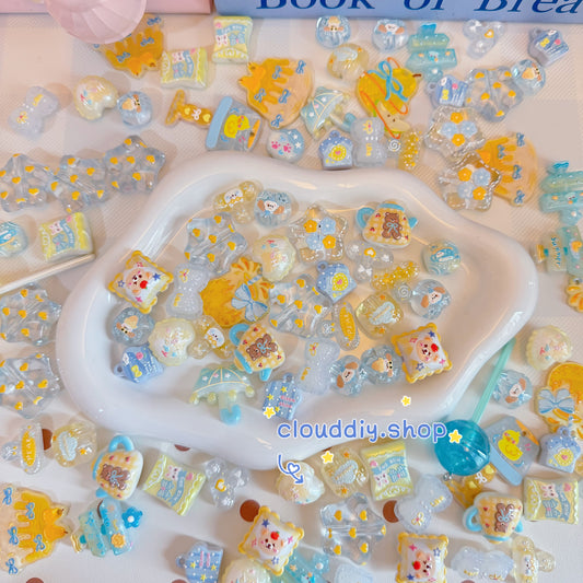 Blue & Yellow Tone Embossed Beads