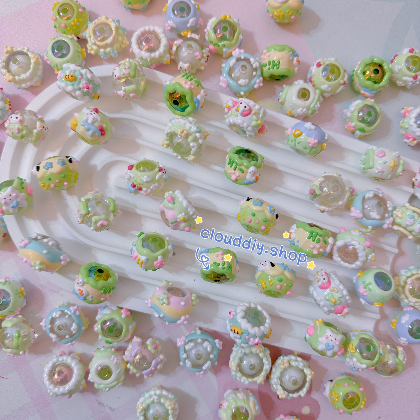 Green Hand-Painted Beads