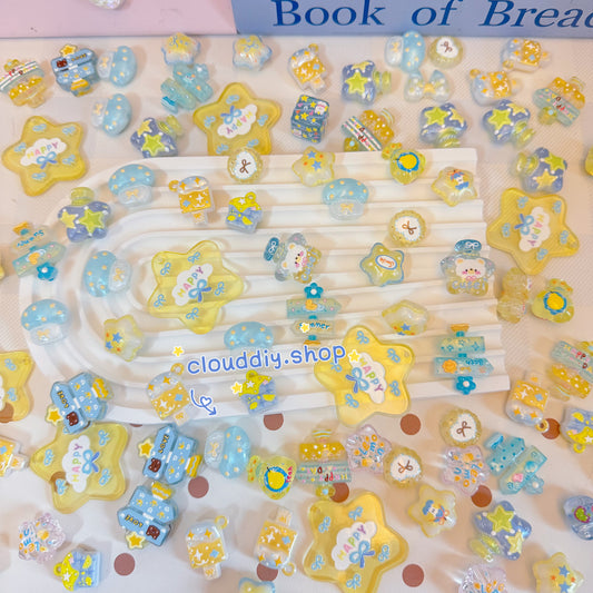 Blue & Yellow Tone Embossed Beads