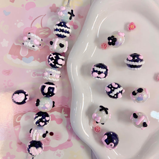 Black And Pink Hand-Painted Beads