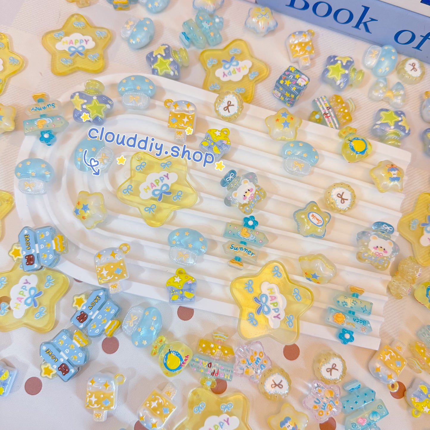 Blue & Yellow Tone Embossed Beads