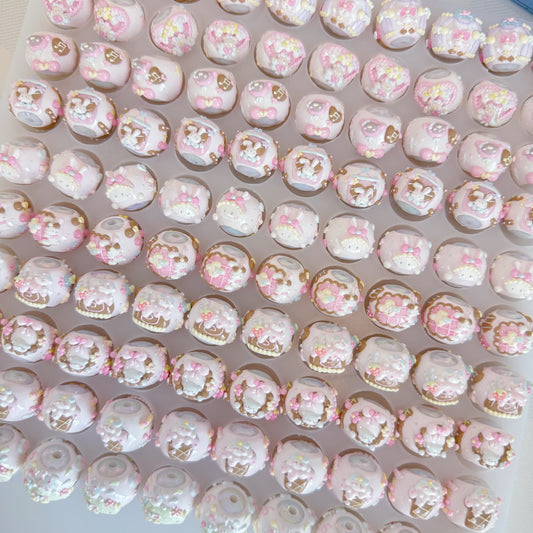 New Pink & Coffee Tone Hand-Painted Beads