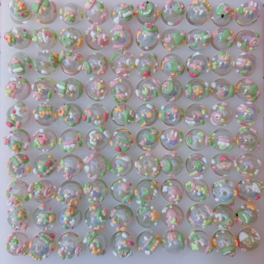 Green Hand-Painted Beads