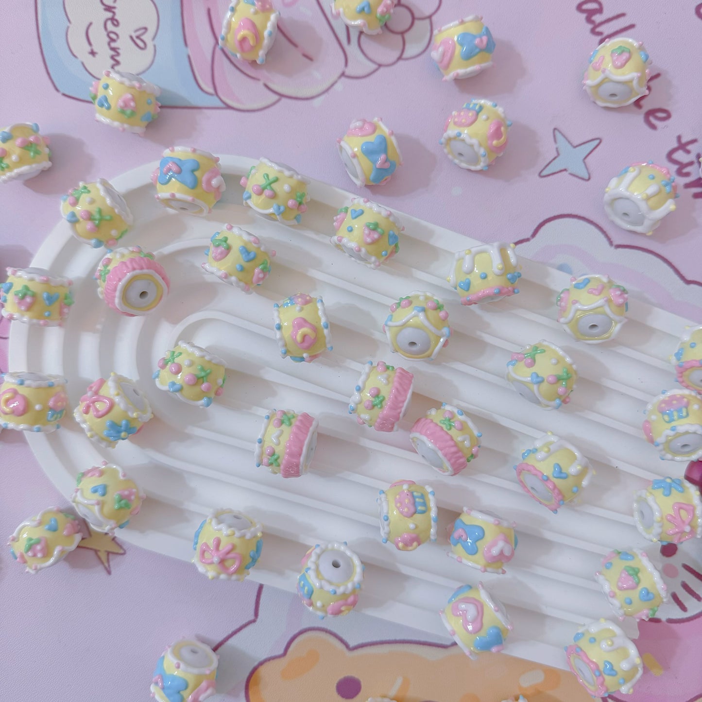 Light Yellow Hand-Painted Beads