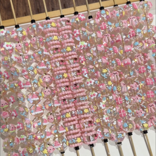 Hand-Painted Beads In Pink