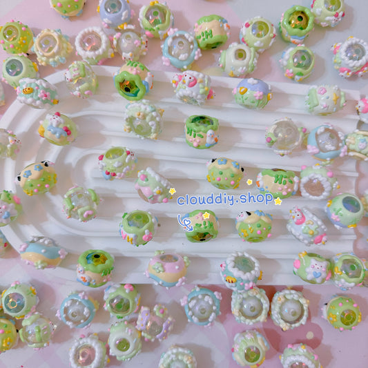 Green Hand-Painted Beads