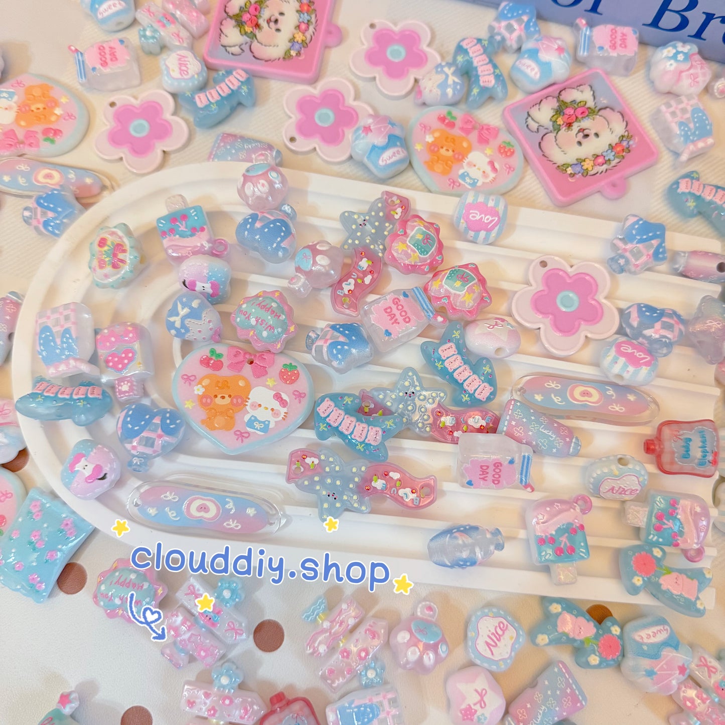 Pastel Blue Tone Embossed Beads