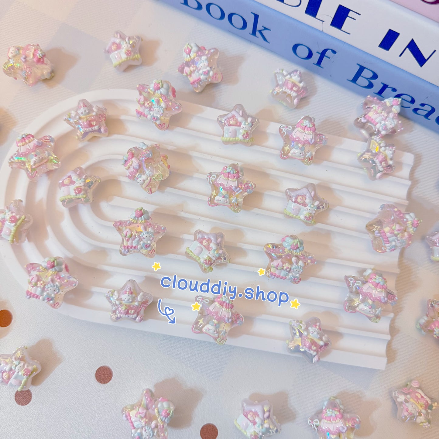 Macaron Mixed-Size Star Hand-Painted Beads