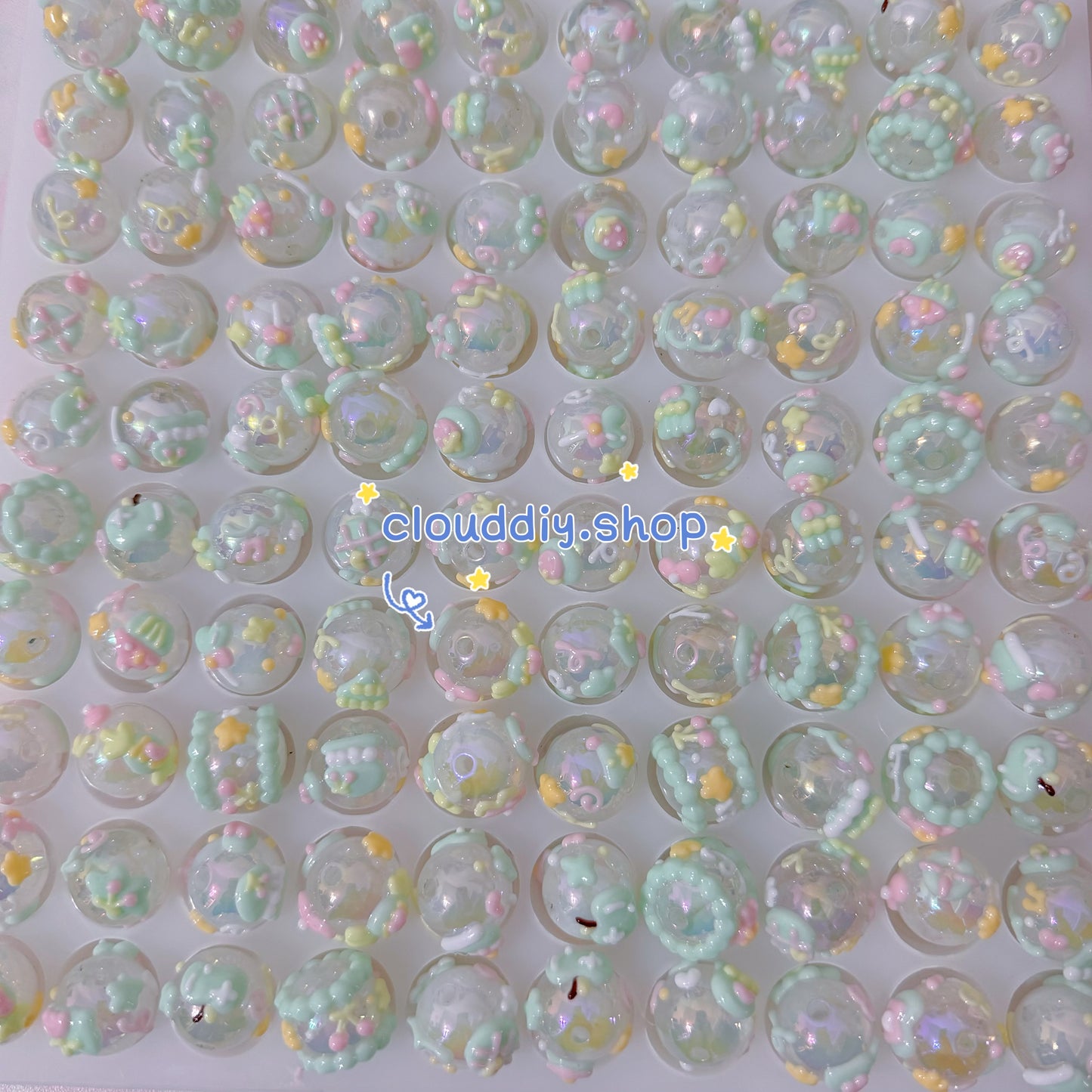 Green Hand-Painted Beads