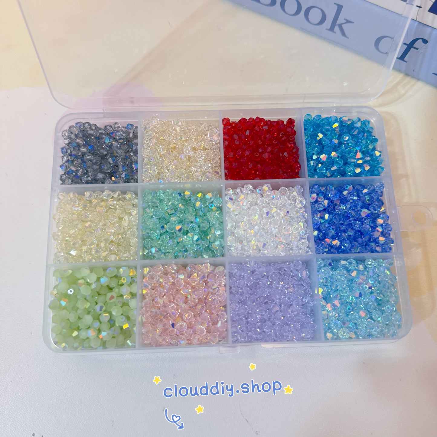 12 Assorted Colors Rhombus Glass Beads