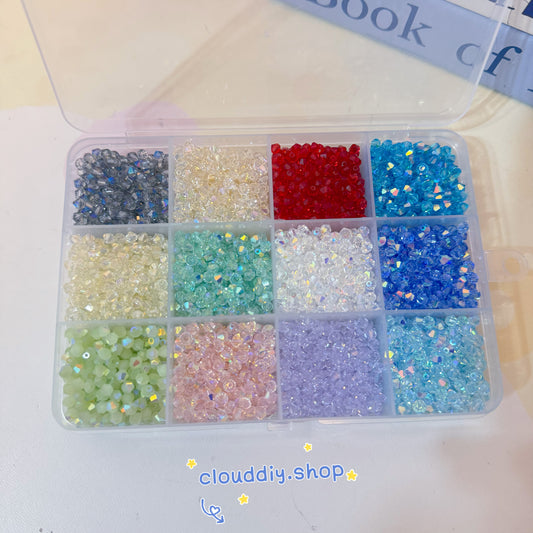 12 Assorted Colors Rhombus Glass Beads