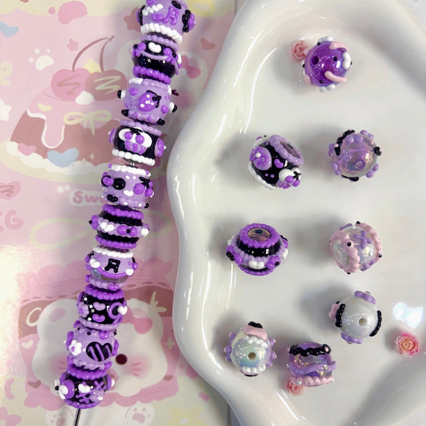 Purple Hand-Painted Beads