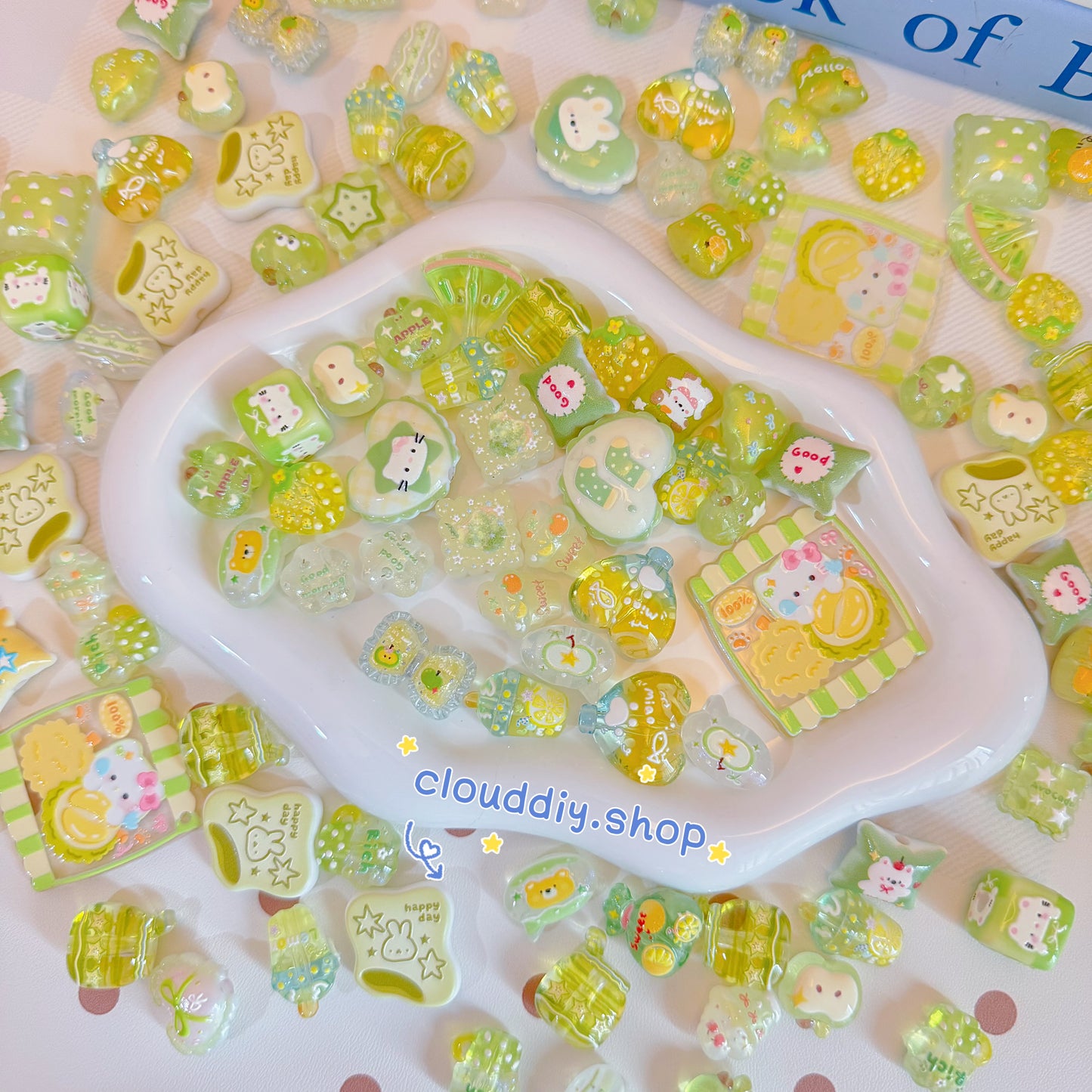 Green Tone Embossed Beads