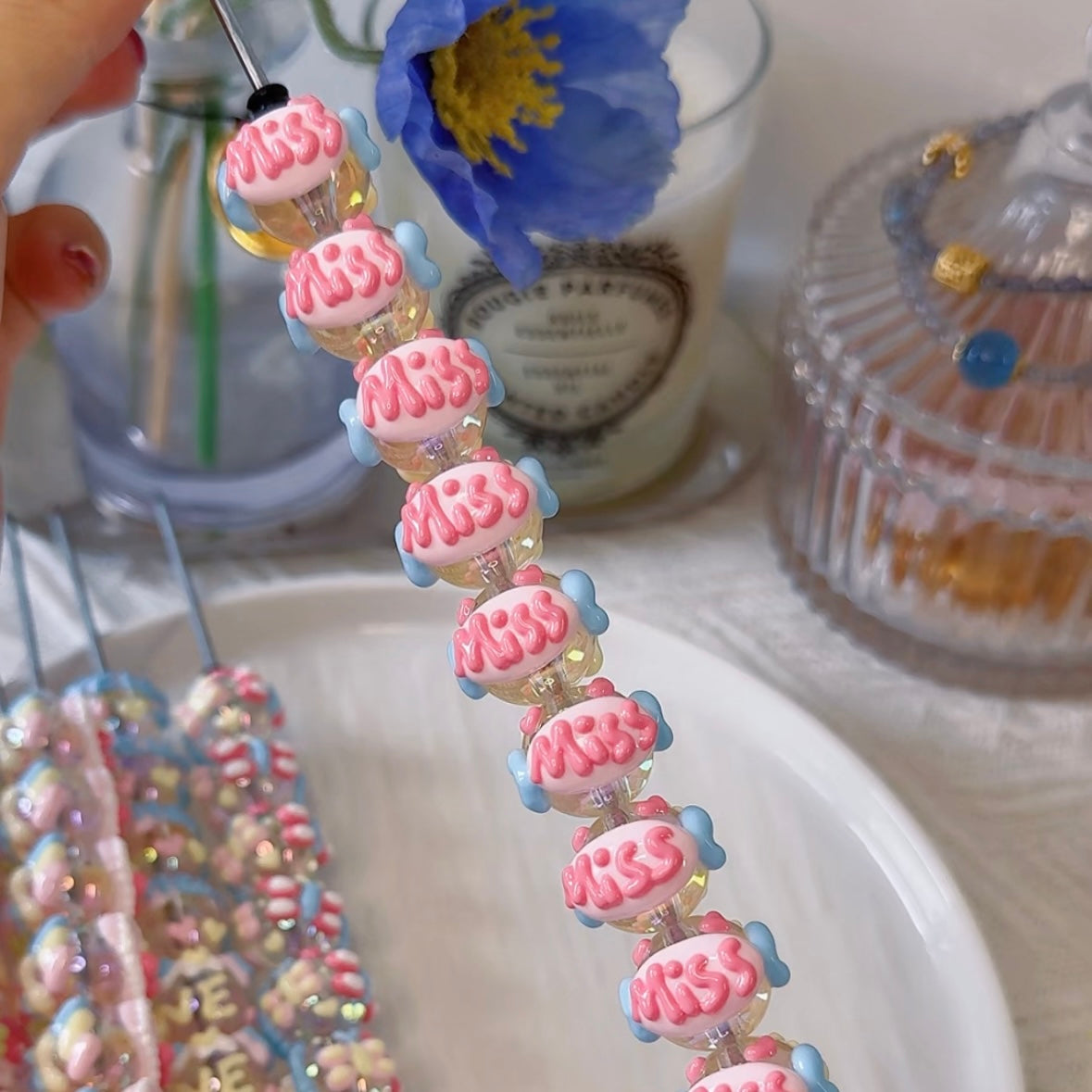 Hand-Painted Beads In Pink