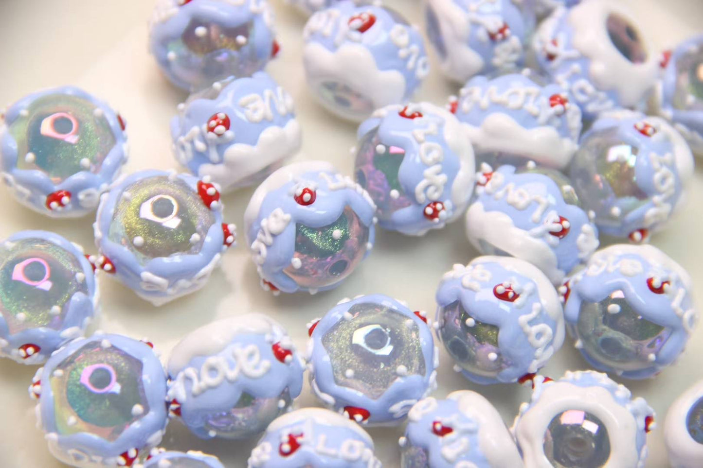 Blue Band-Painted Beads