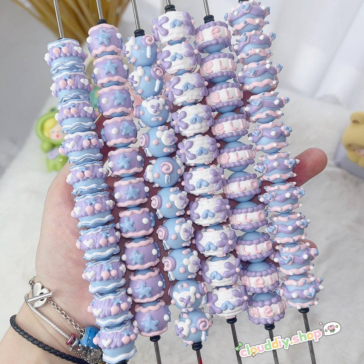 Blue And Purple Hand-Painted Beads