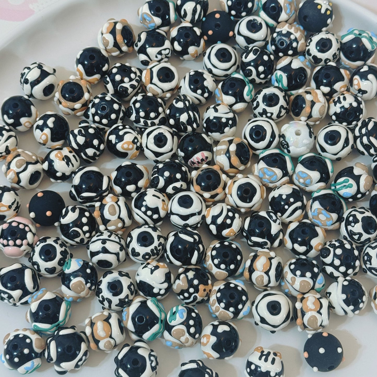 Black Hand-Painted Beads