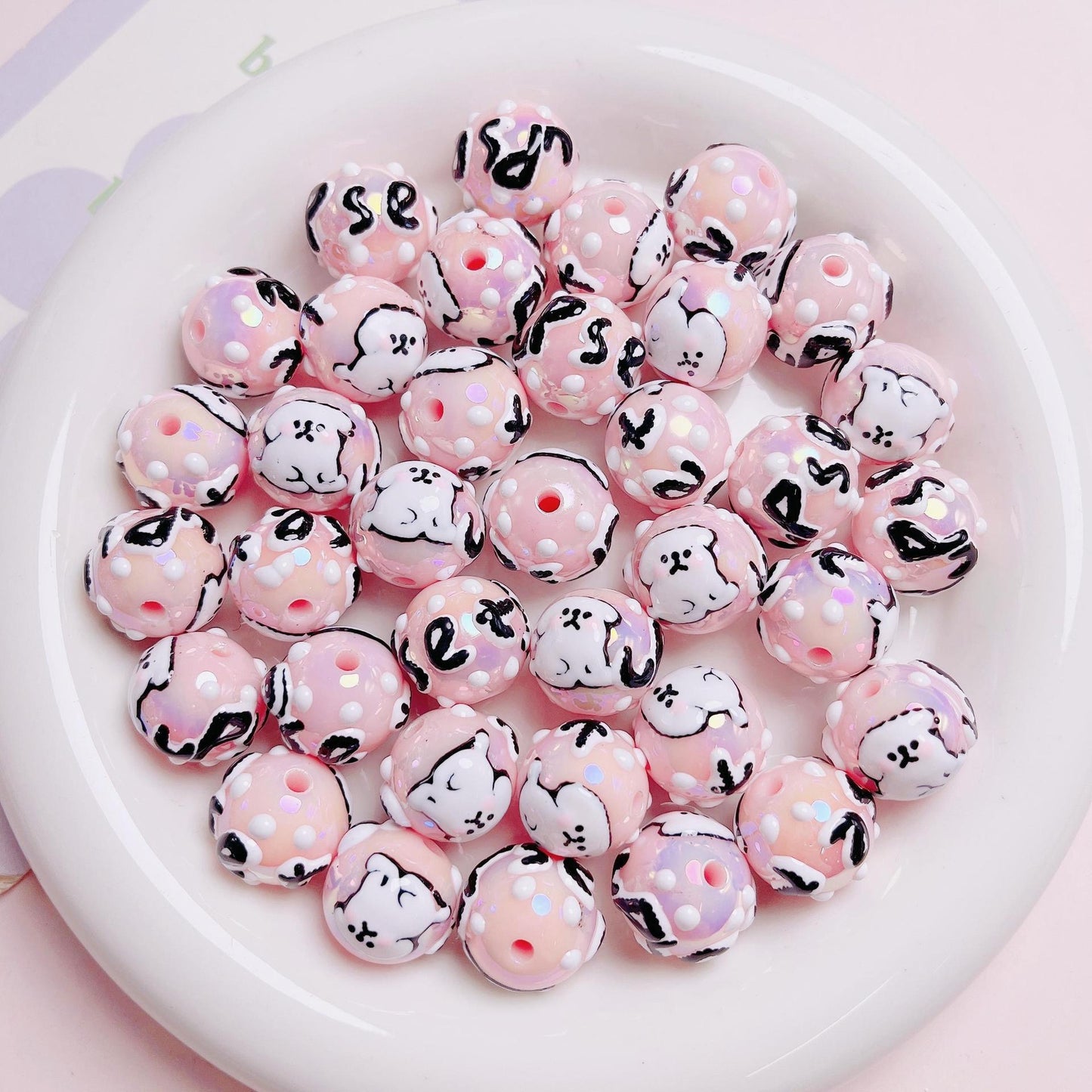 Cute Puppy Hand-Painted Beads