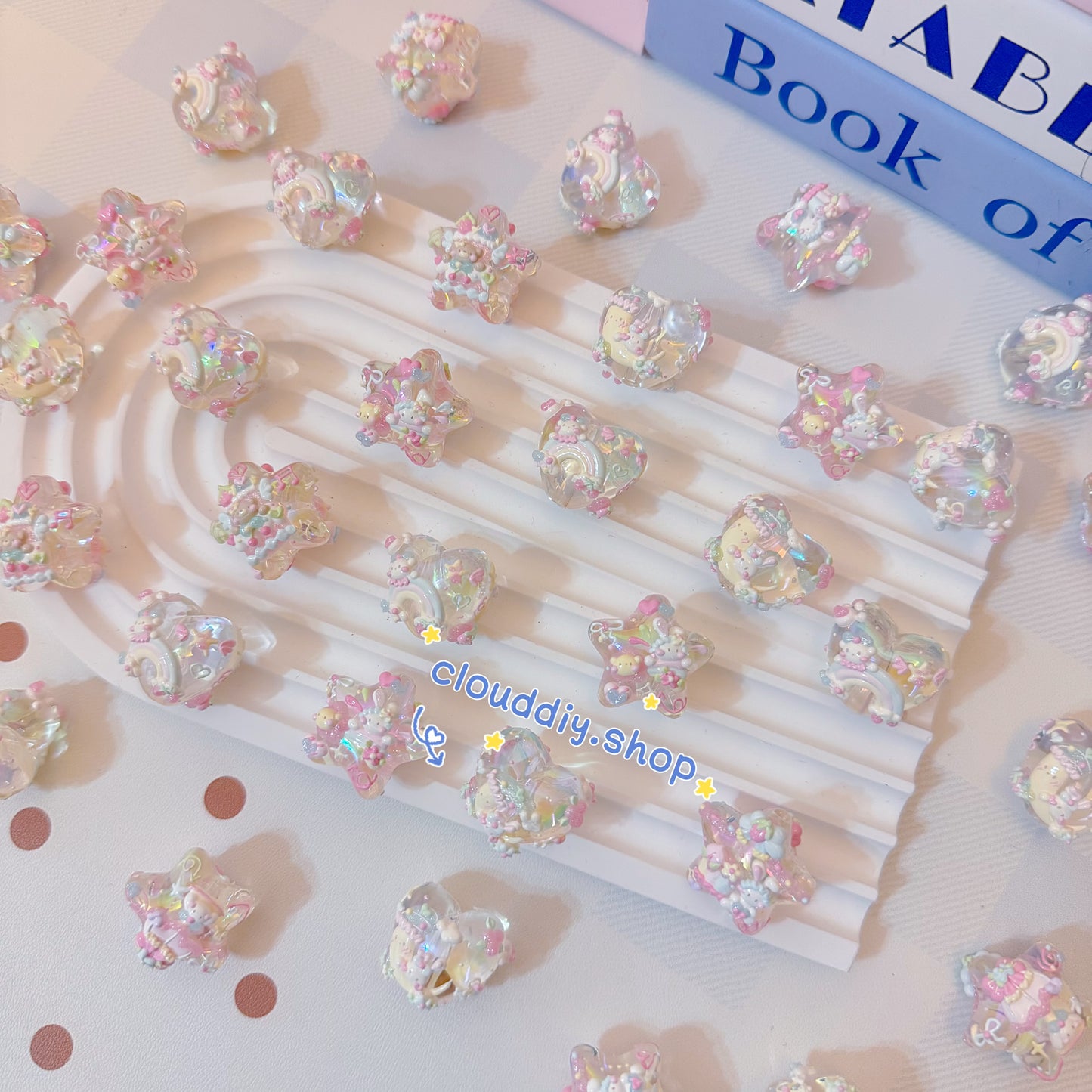Macaron Heart & Star Hand-Painted Beads