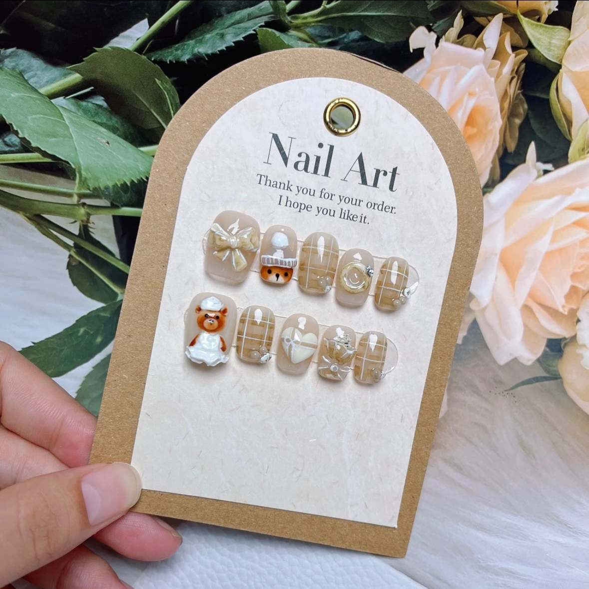 Wedding Dress Bear Nail Art