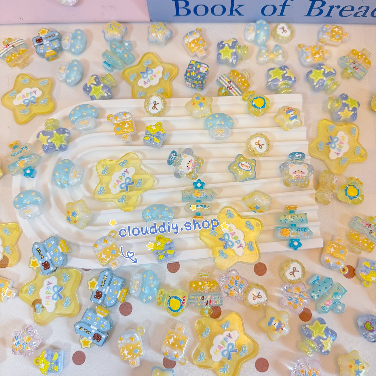 Blue & Yellow Tone Embossed Beads