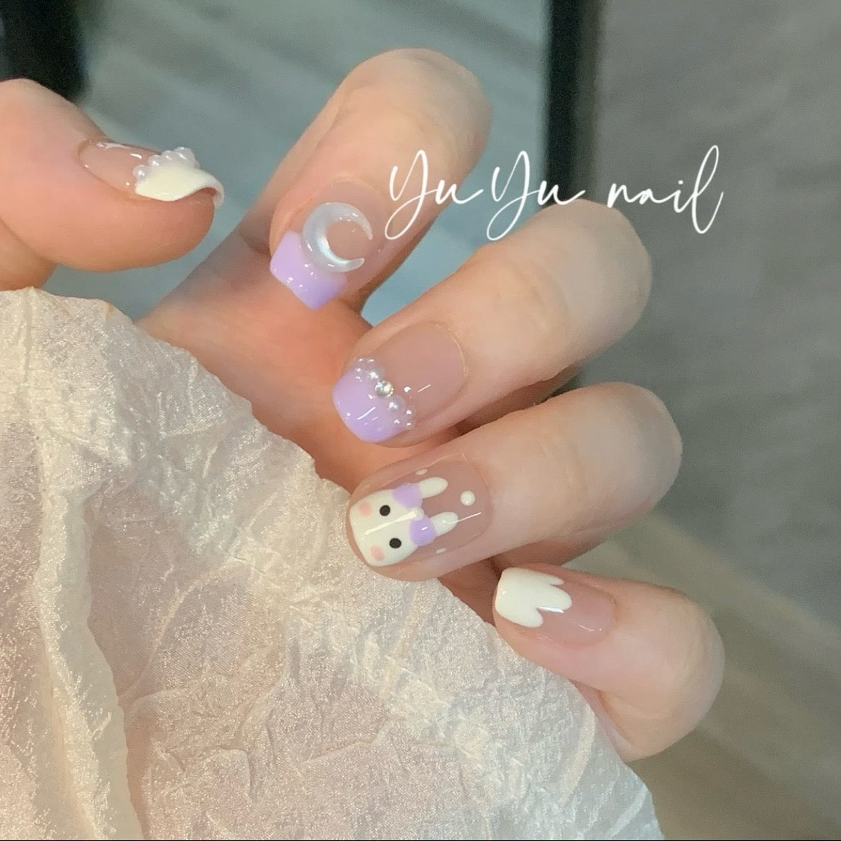 Ice Cream Bunny Handmade Nails