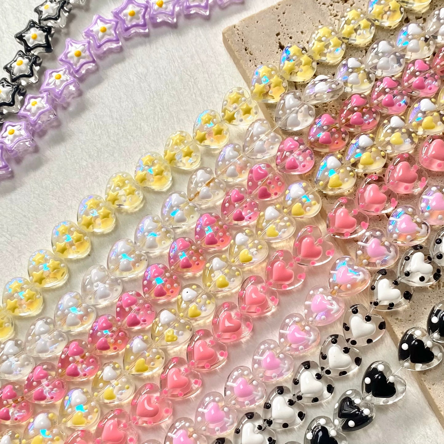 Hand-Painted Star And Heart Beads