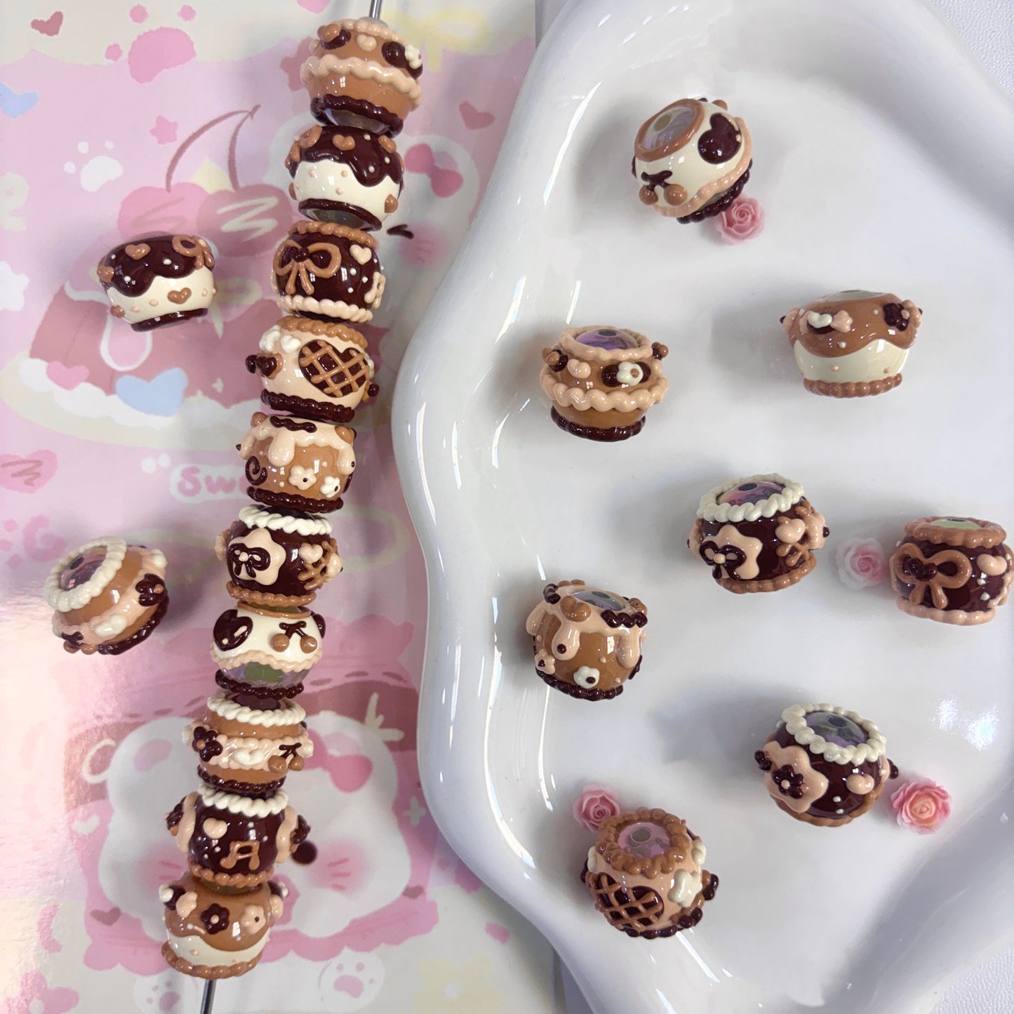 Coffee Color Hand-Painted Beads