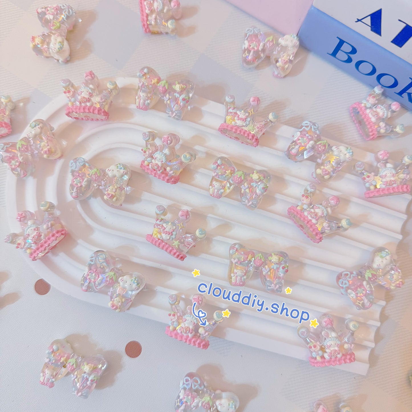 Macaron Bow & Crown Hand-Painted Beads