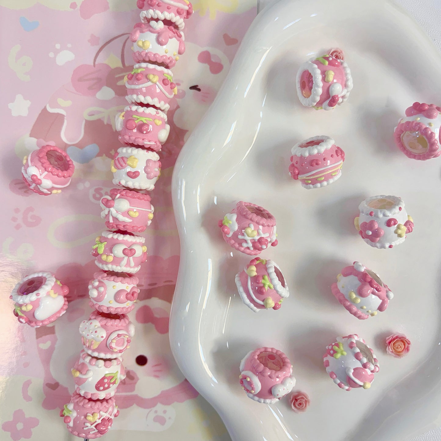 Hand-Painted Pink Beads