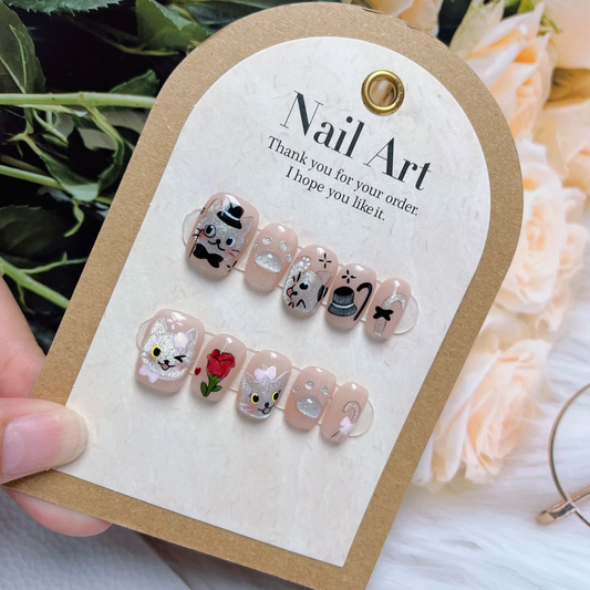 Hand-Painted Cat Nails