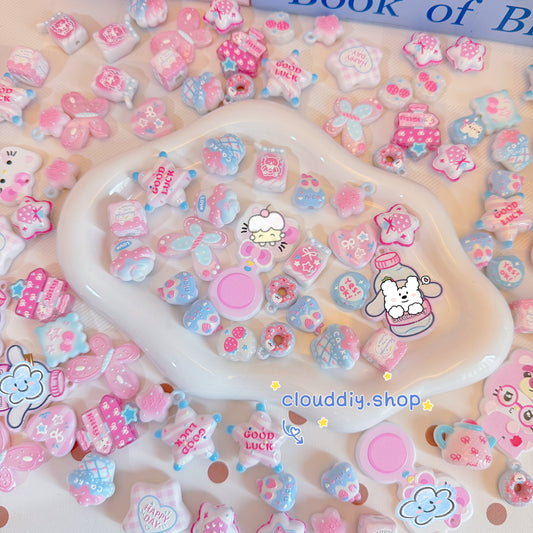 Pastel Pink Blue Embossed Beads