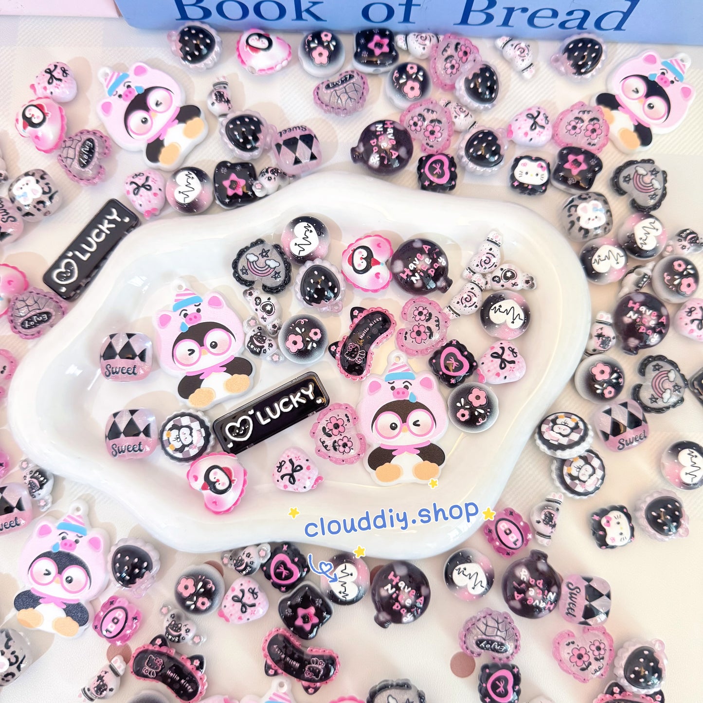 Black & Pink Embossed Beads