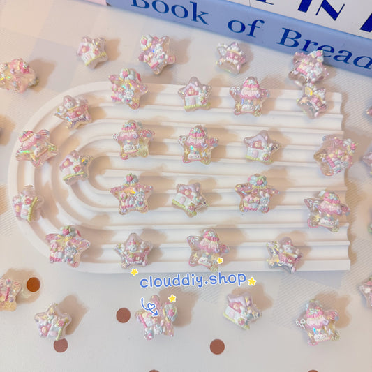 Macaron Mixed-Size Star Hand-Painted Beads