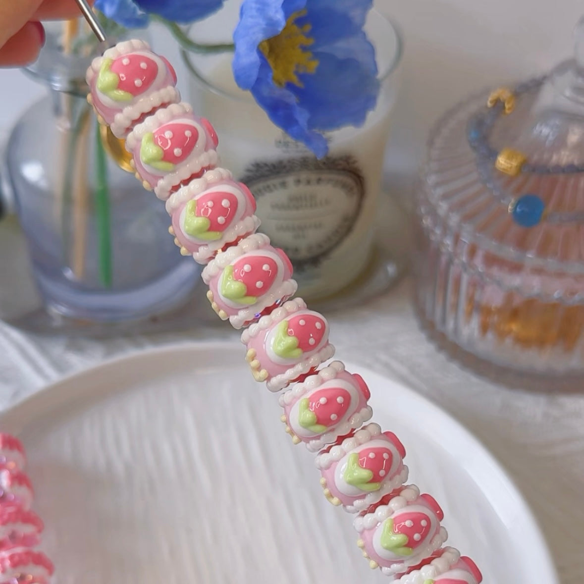 Hand-Painted Beads In Pink