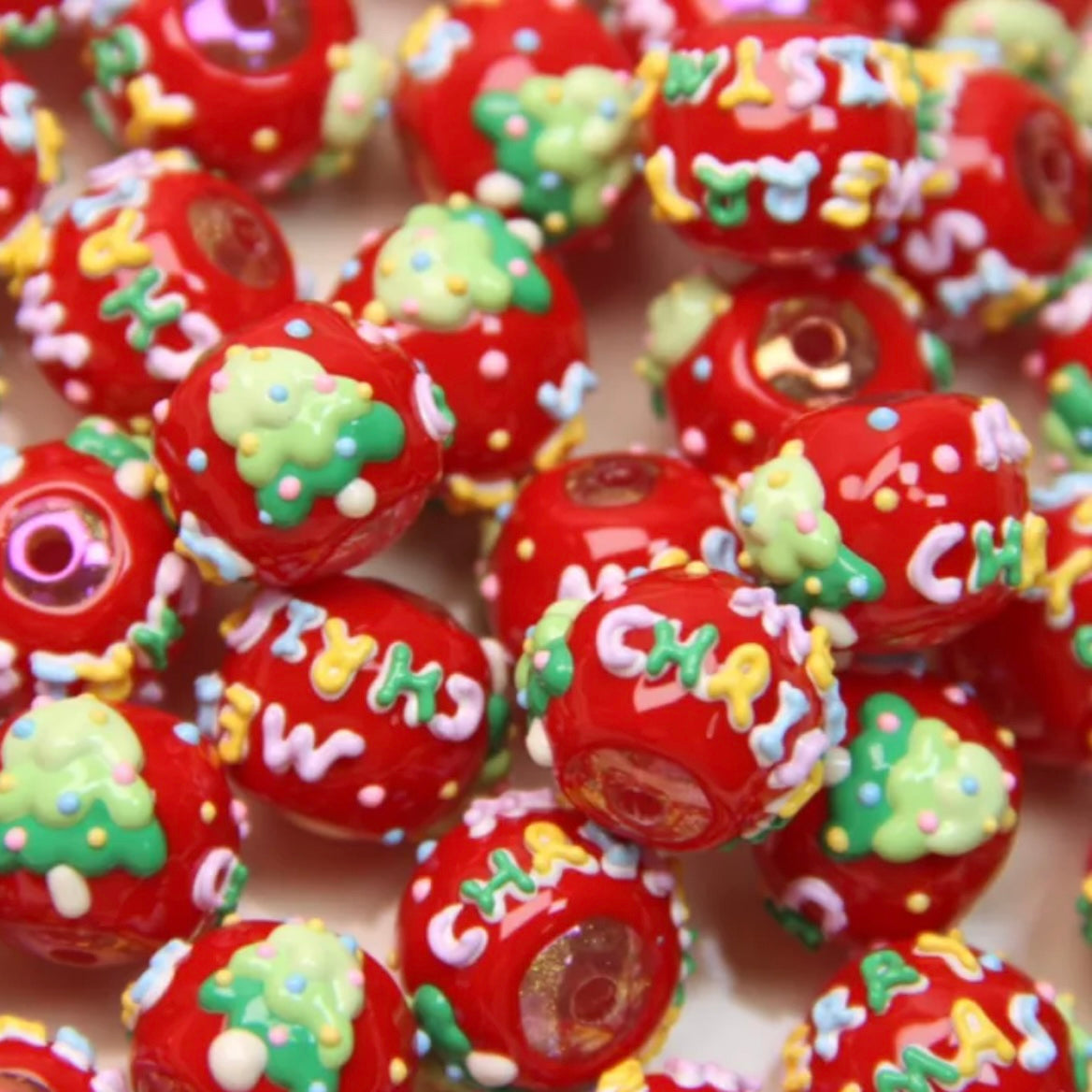 Hand-Painted Beads For Christmas Tree