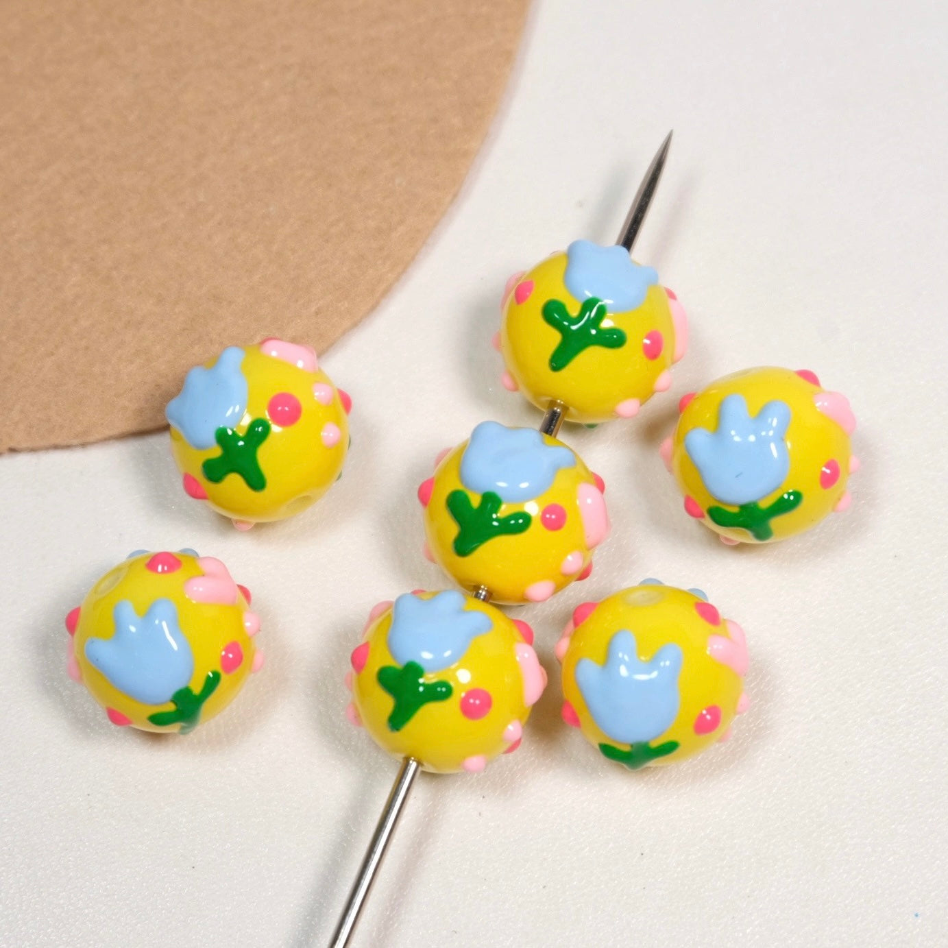 Yu Golden Flower Hand-Painted Beads