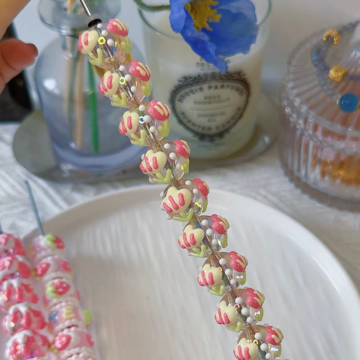 Hand-Painted Beads In Pink