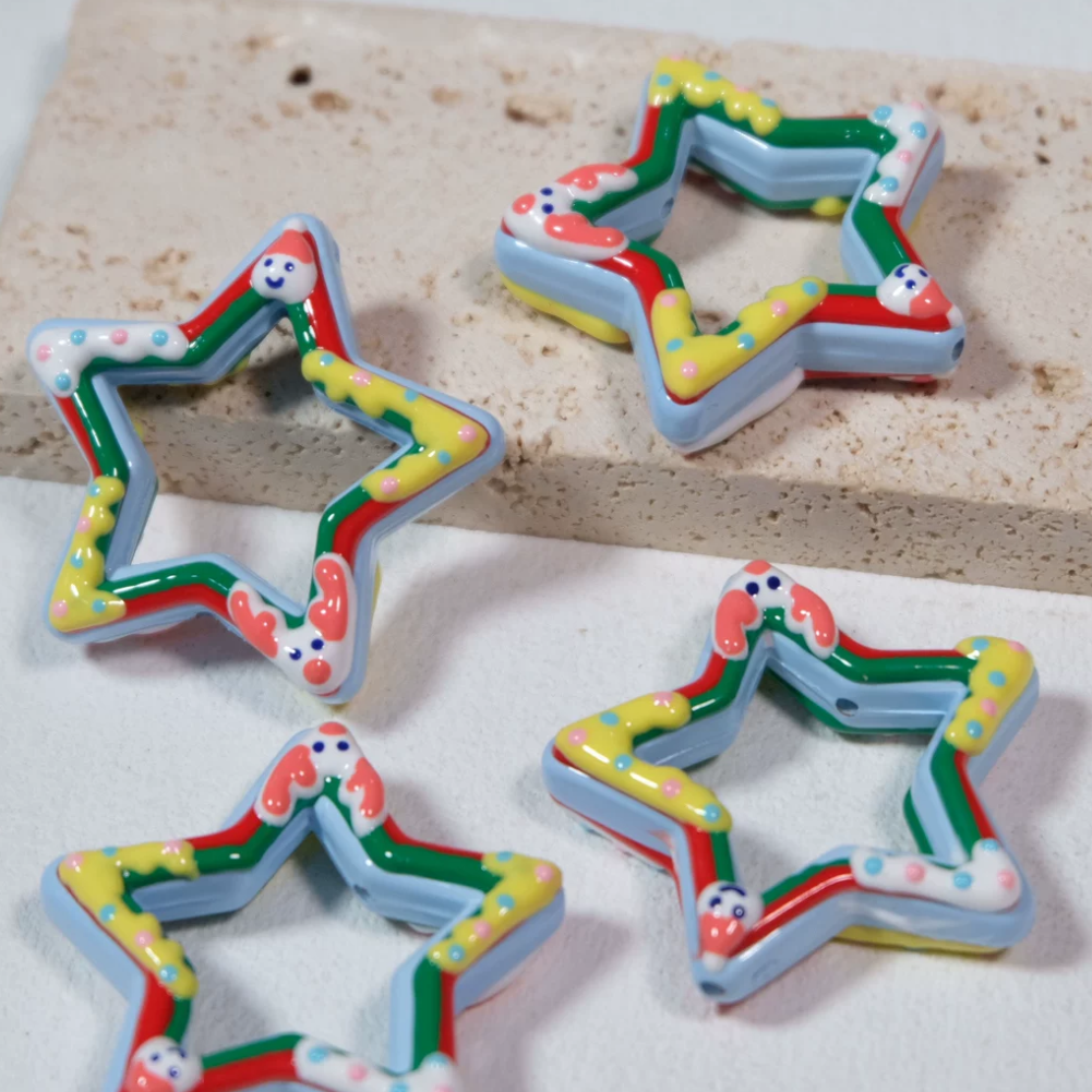 Christmas Stars Bear Hand-Painted Beads