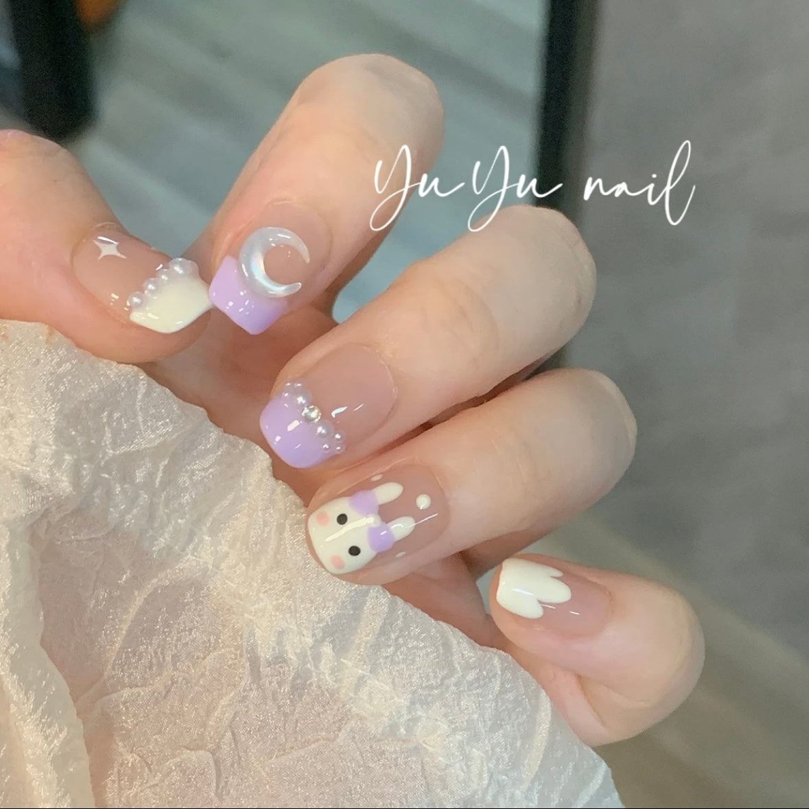 Ice Cream Bunny Handmade Nails