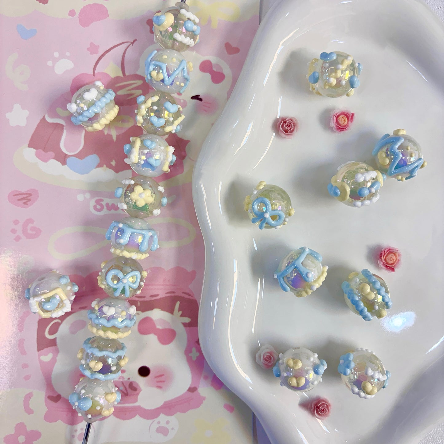 Blue Hand-Painted Beads