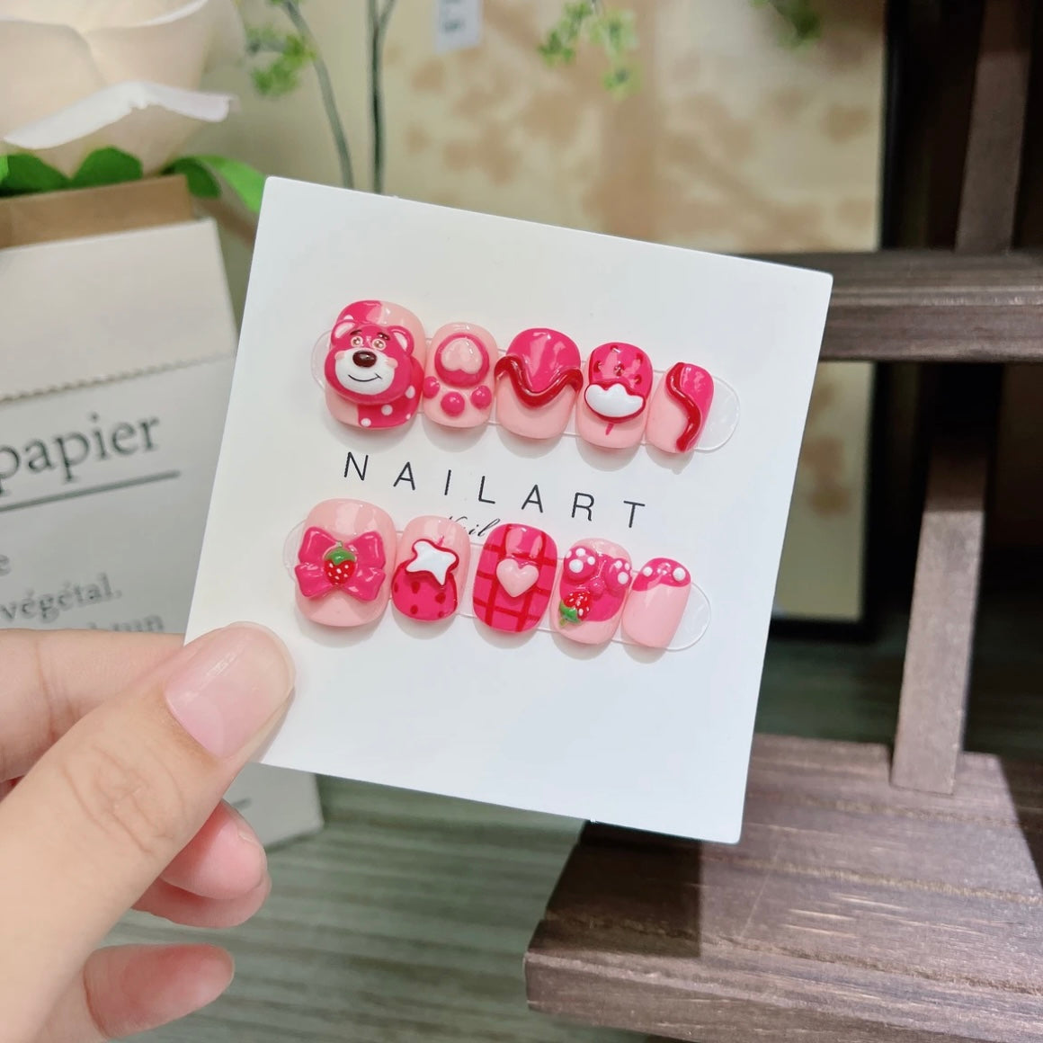 Strawberry Bear Handmade Nails