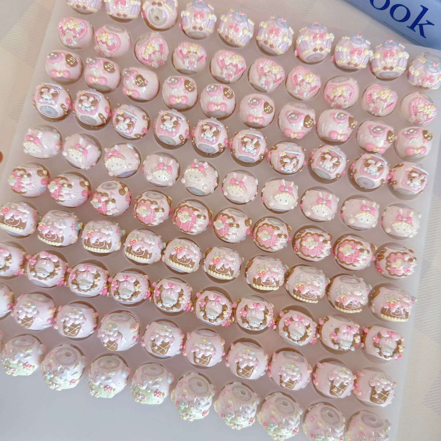 New Pink & Coffee Tone Hand-Painted Beads
