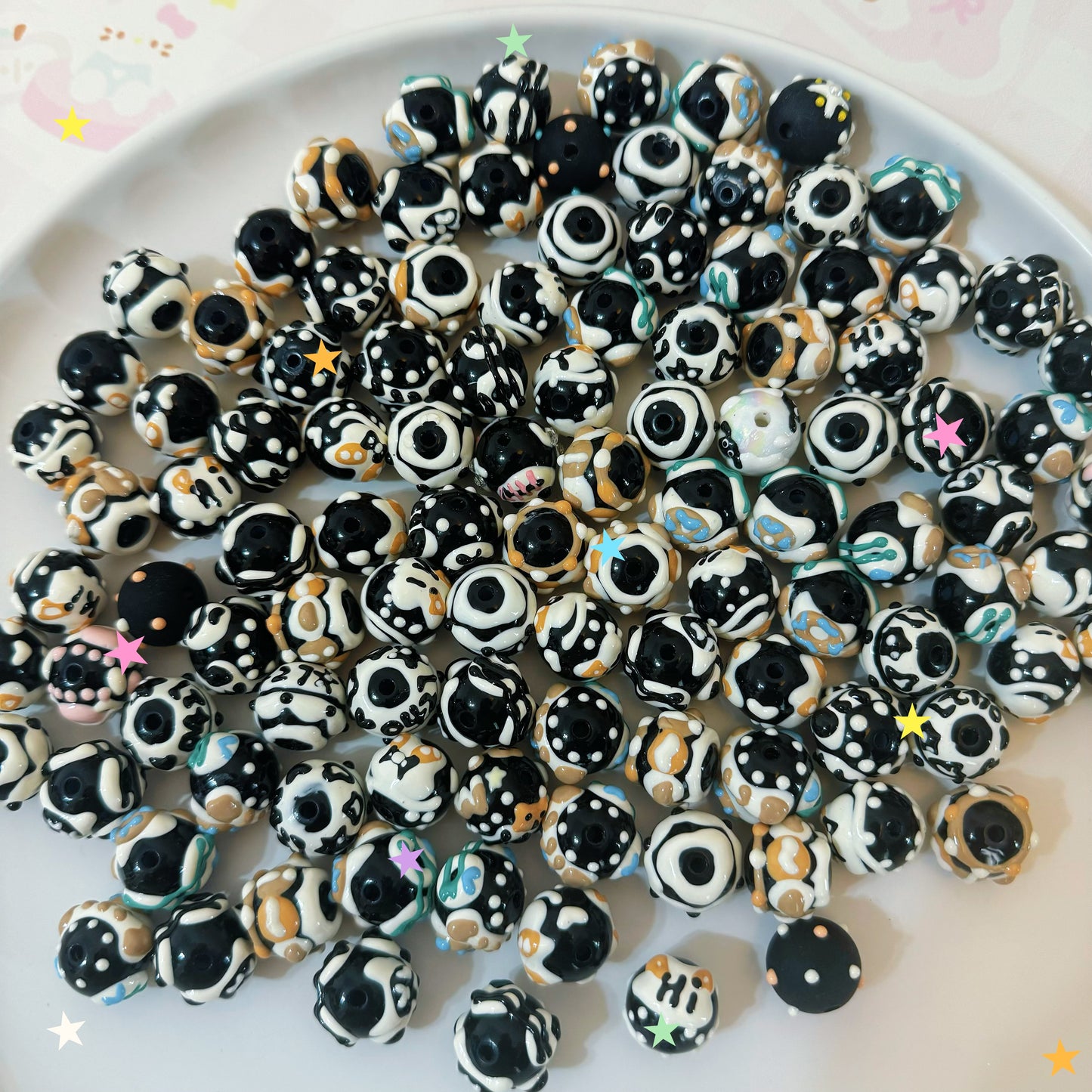 Black Hand-Painted Beads