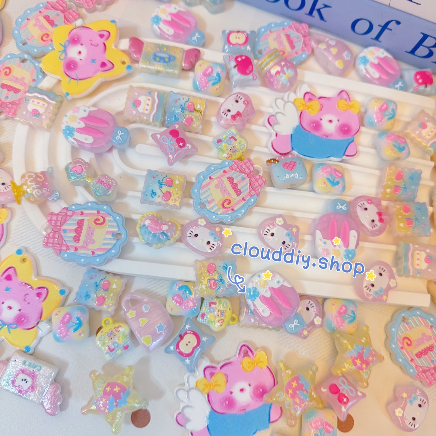 Pastel Blue Tone Embossed Beads
