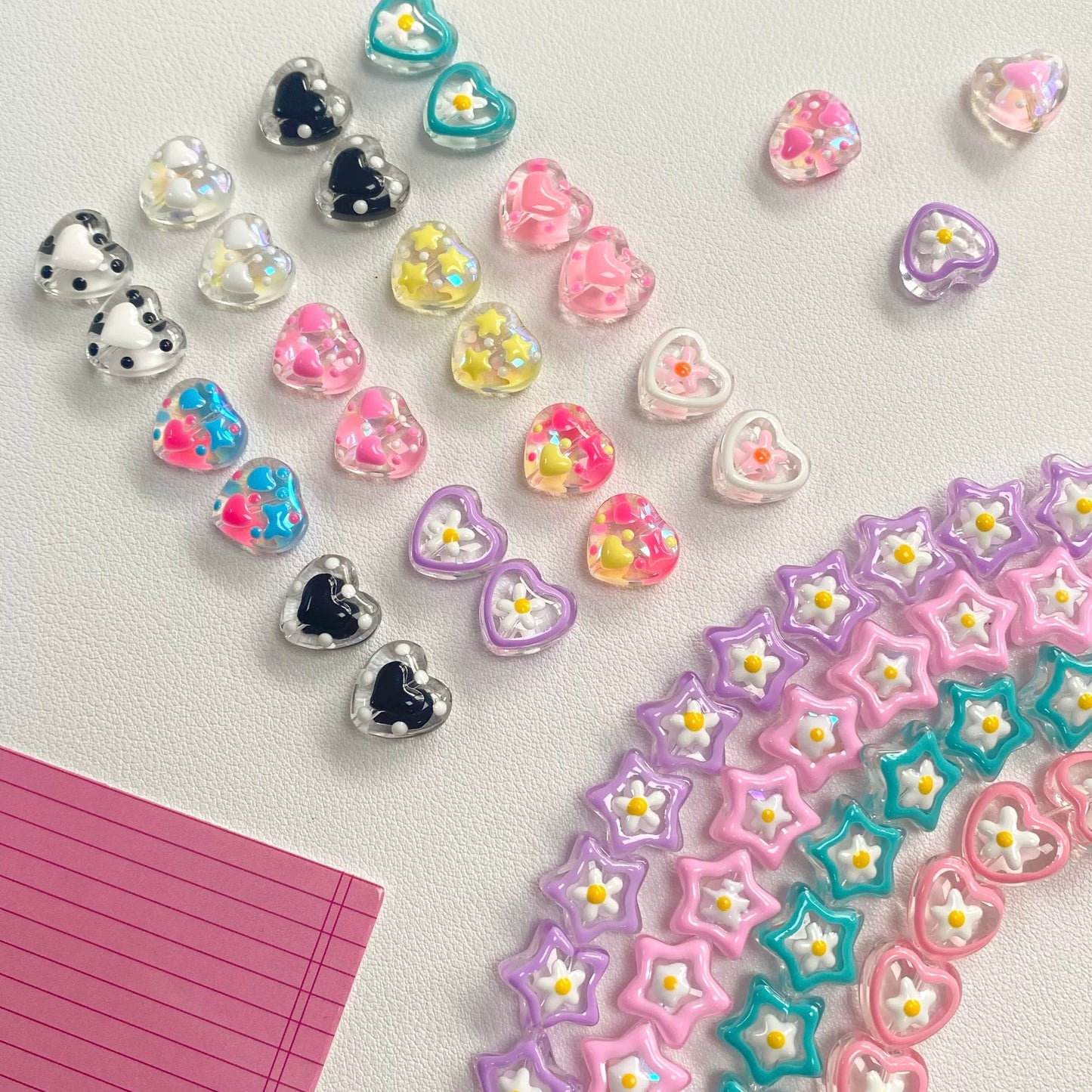 Hand-Painted Star And Heart Beads