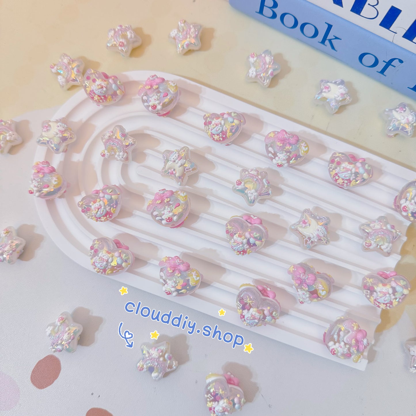 Heart & Star Macaron Hand-Painted Beads